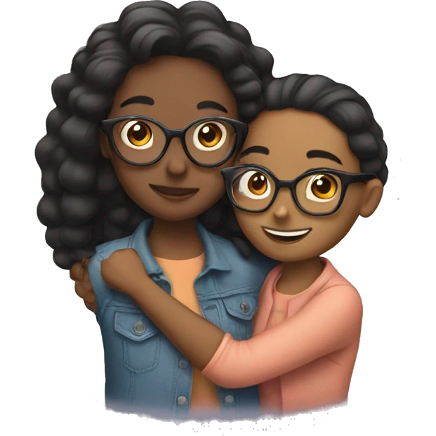 two girls hugging each other one with glasses emoji