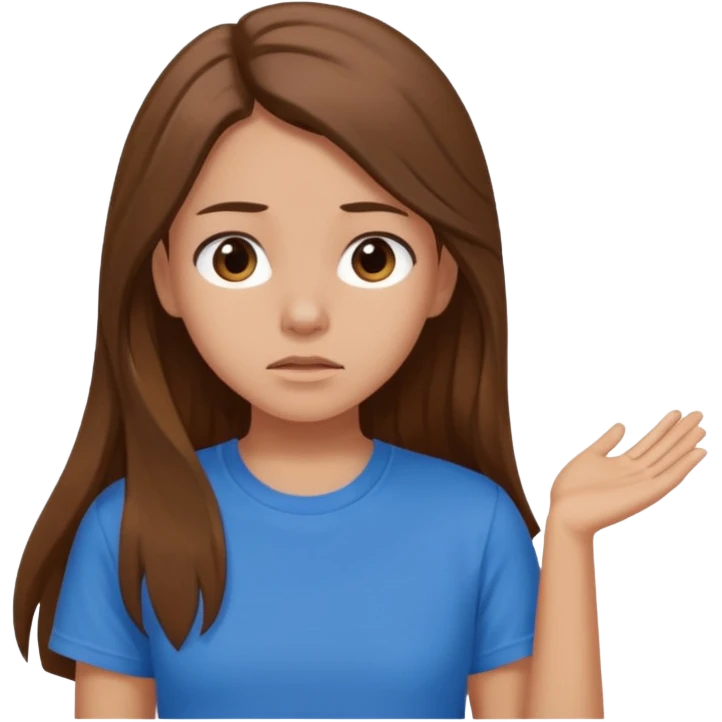 Cute girl with long brown hair and blue t shirt who is chocked emoji