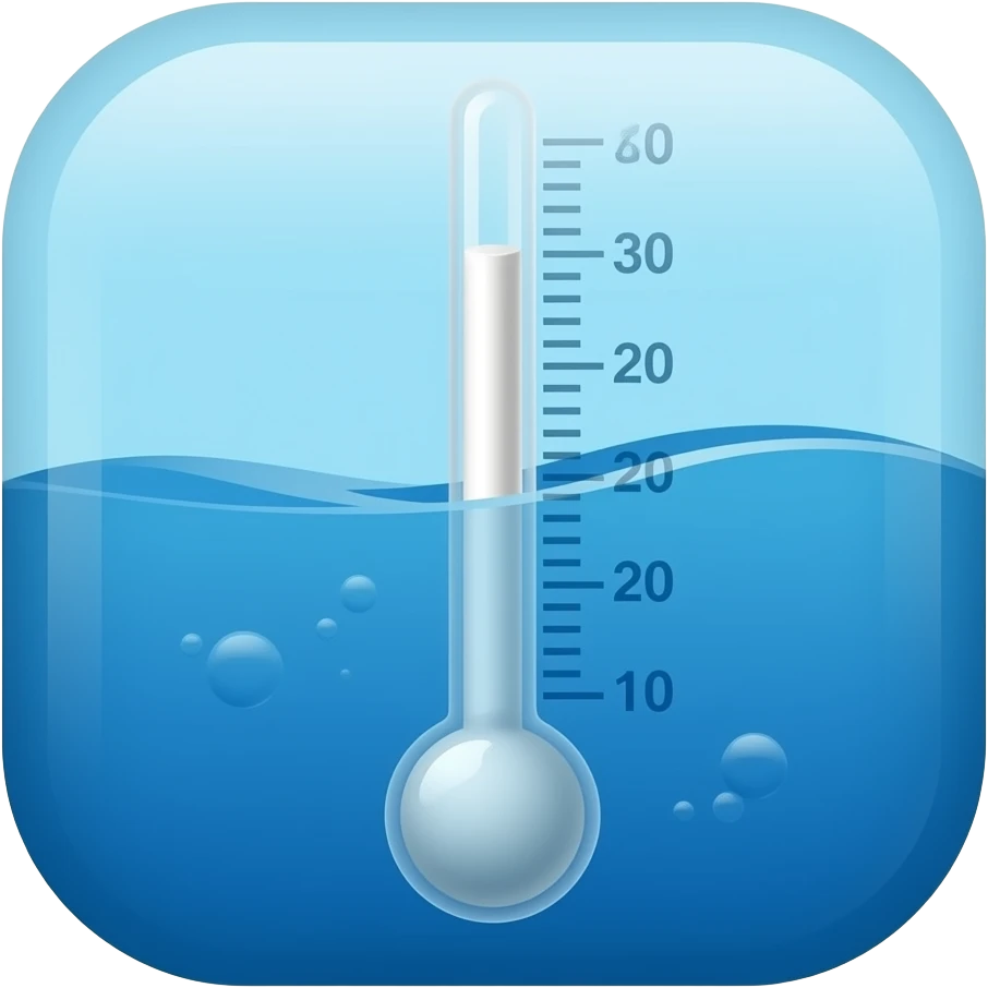 Thermometer in ocean, clean professional look, Dark blue HEX: #002137 Sky blue HEX: #7FC7FF Celestial white #FFFFFF emoji