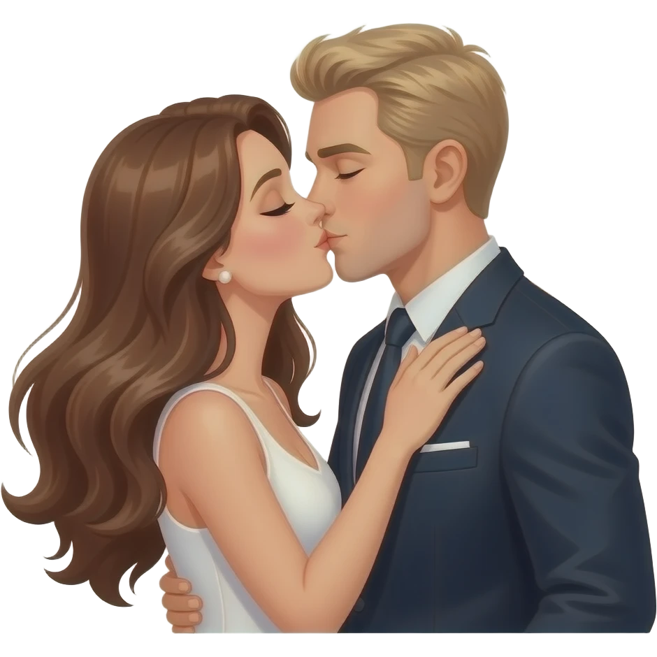 Elegant Couple kissing at the Eiffel Tower. She has long brown hair and he has blonde short hair. emoji
