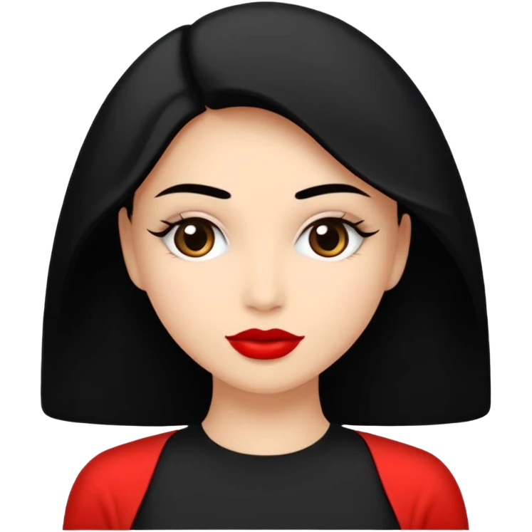 Beyaz ten, siyah askılı elbise,kırmızı ruj,siyah topuz saç modeli  emoji