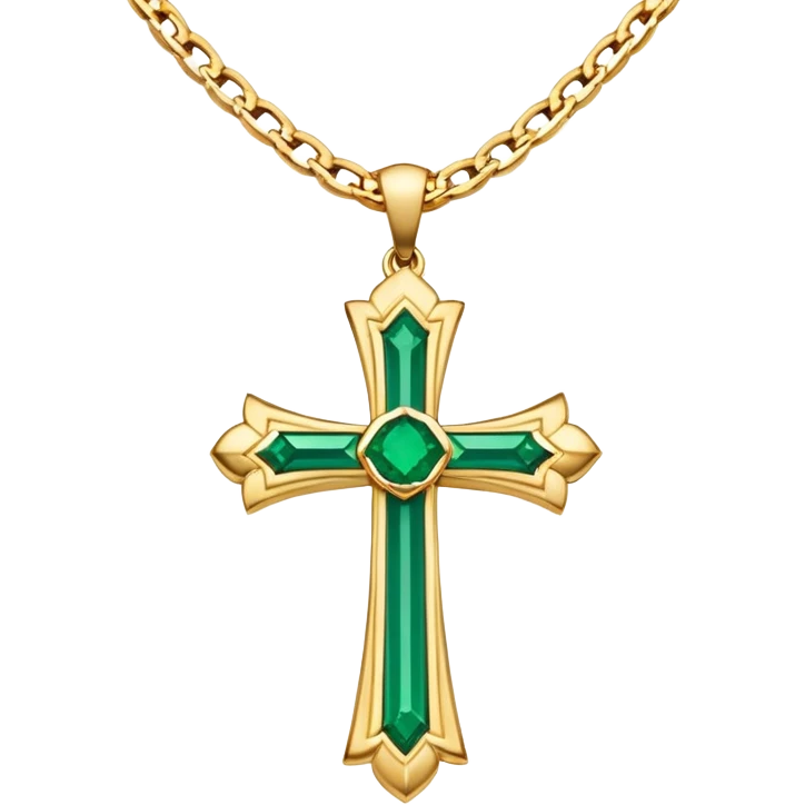 Gold cross necklace with emerald in middle emoji