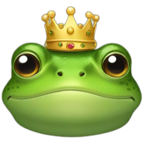 a frog portrait wearing king outfit and a big crown on head emoji