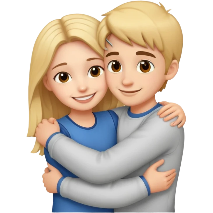 smiling girl with boy hug emoji