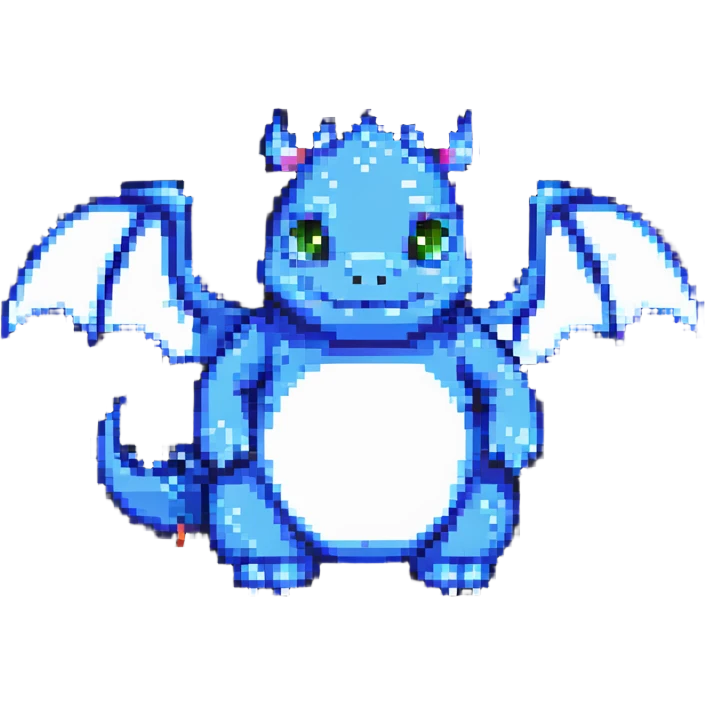 pixel art chubby dragon with very small wings, playful pose emoji