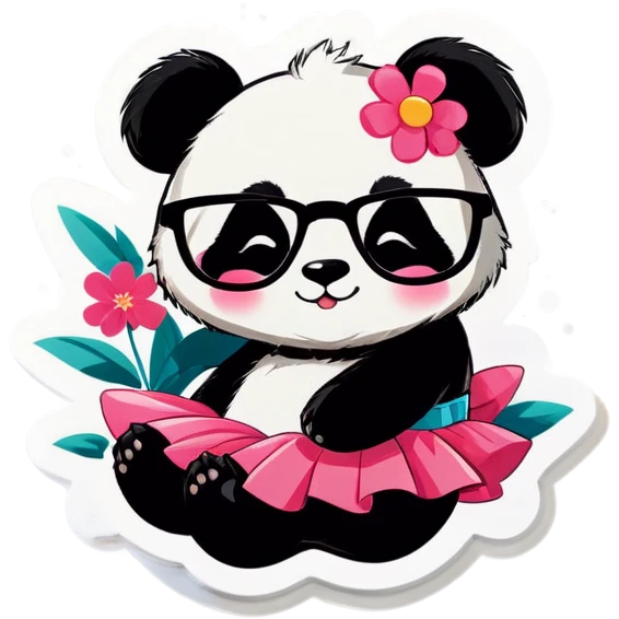  Cute female Panda wearing a tutu and glasses with a flower above 1 ear sleeping  emoji