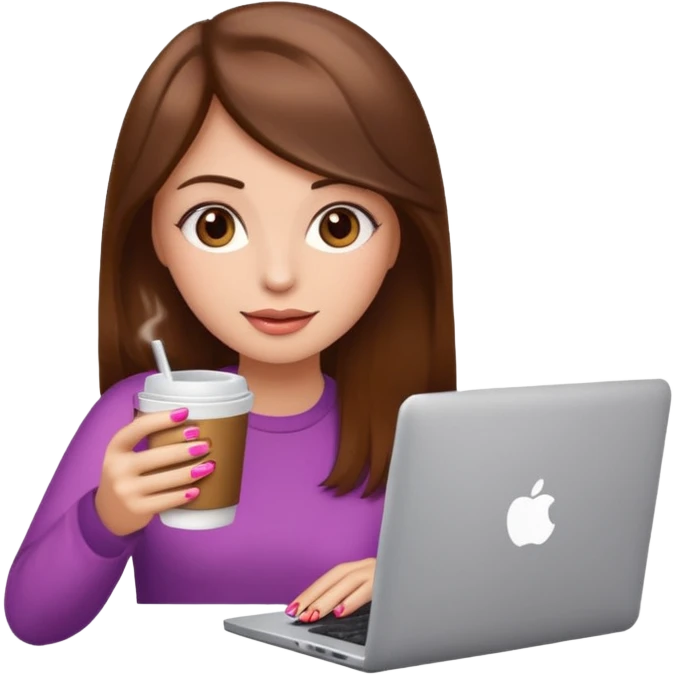 emojis de objetos girlie, cafe, uñas, celular, laptop, version girlie castaña blanca emoji