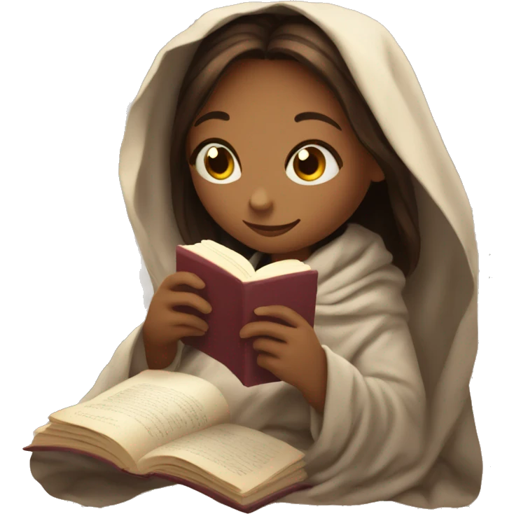 Girl reading a book under a blanket with coffee in her hands emoji