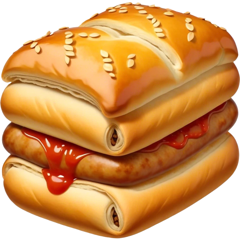 cinematic-realistic-sausage-roll-dish-emoji, with a squeeze of tomatoe sauce on top emoji