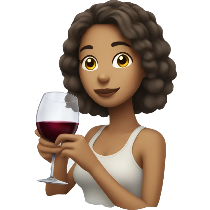 Brunette Girl drinking wine sitting on clouds emoji