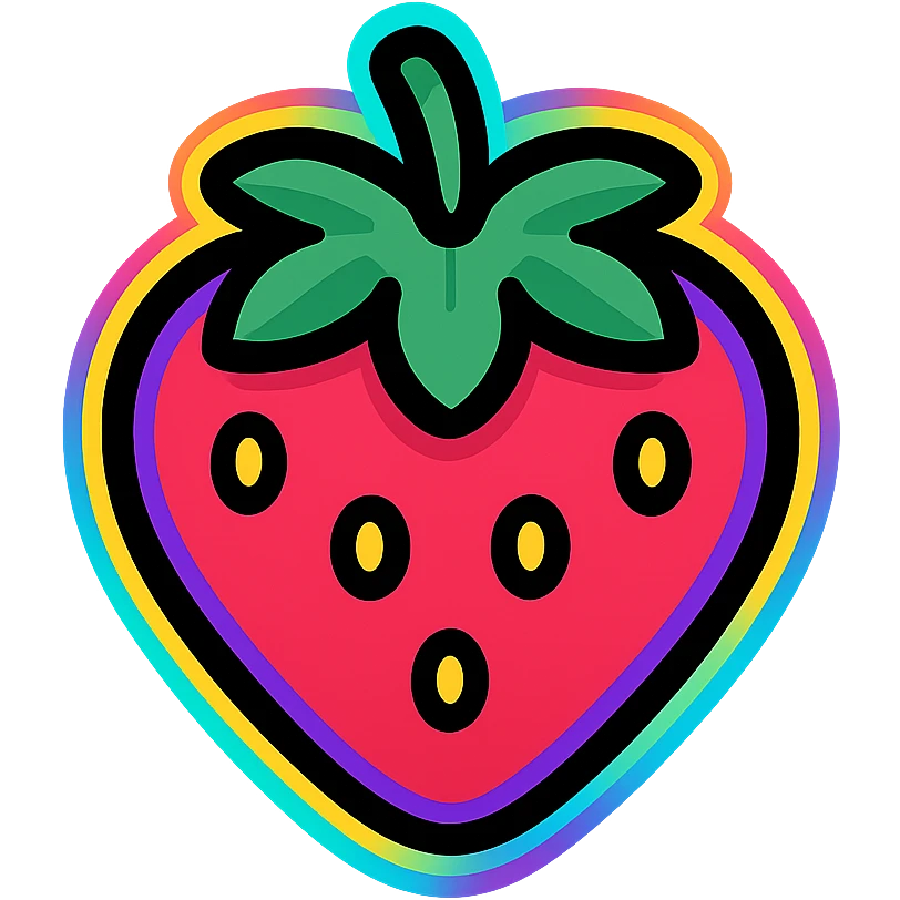 glowing strawberry with neon outlines and bright colors emoji