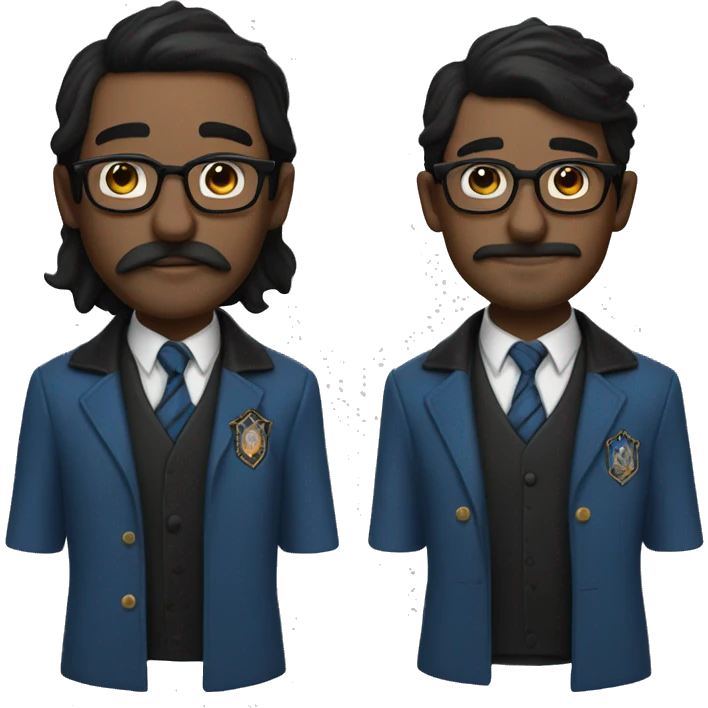 man with white skin, black longer and straight hair, mustache, glasses, with a magic hat, ravenclaw emoji