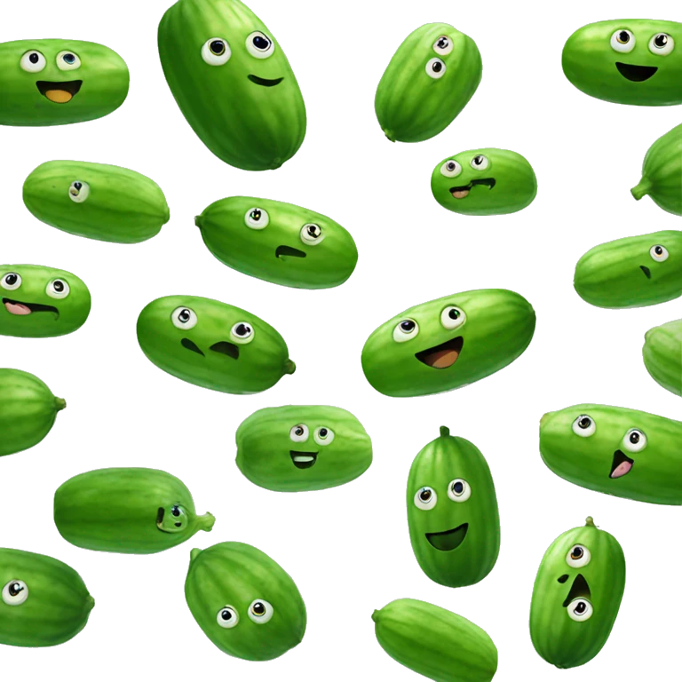 a cucumber with a smiley face and hands floating in the air emoji