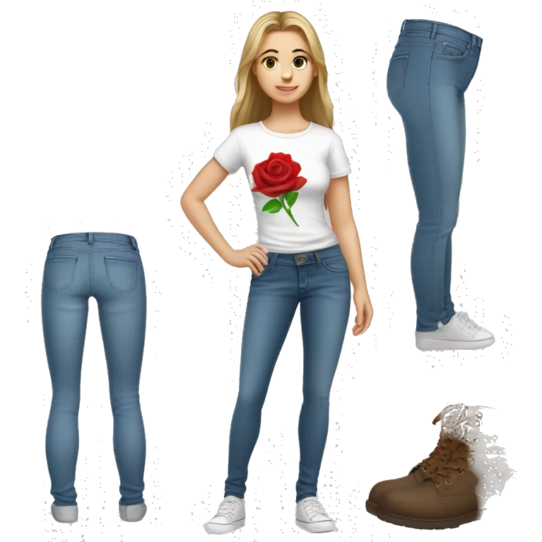 girl full body jeans caucasian tshirt rose emoji