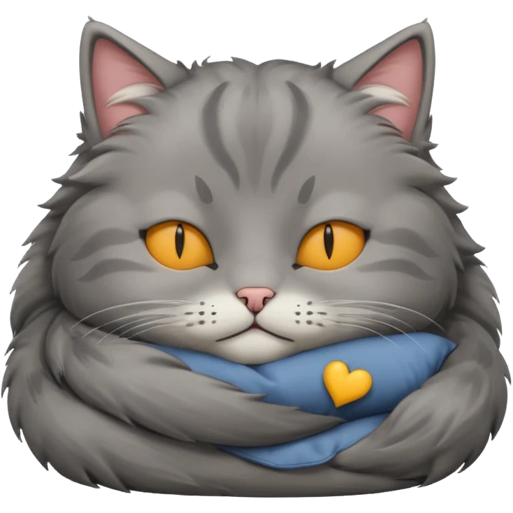 A fluffy grey cat is sleeping. emoji