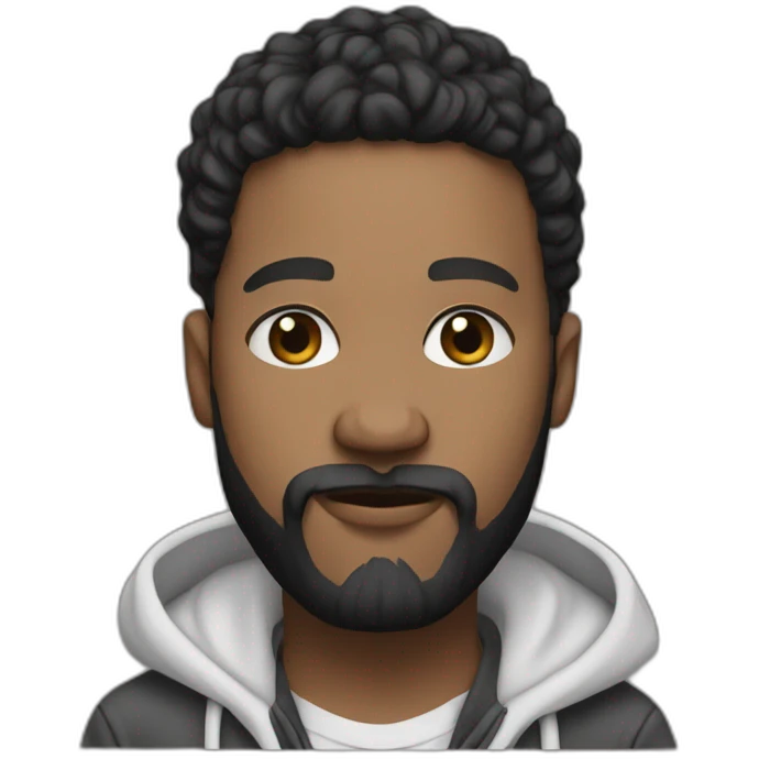 young white artist with black beard with rapper flow, baggy clothes emoji