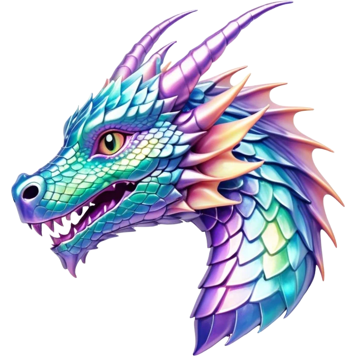 Sparkly glossy Pastel iridescent glass dragon head profile  emoji