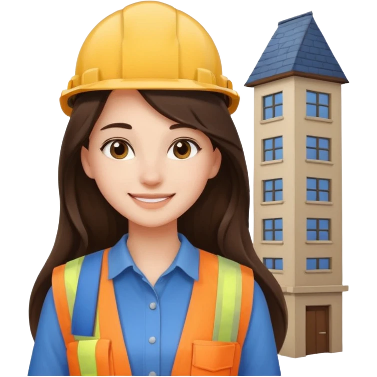 girl architect - brunette - 20 years old cute pose - long hair girl without eye glasses. pretty girl emoji