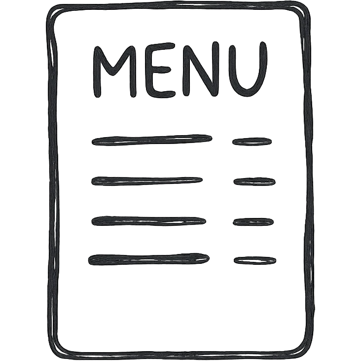 Mene as a hand-drawn outlined icon, sketchy lines, no fill, playful and approachable emoji