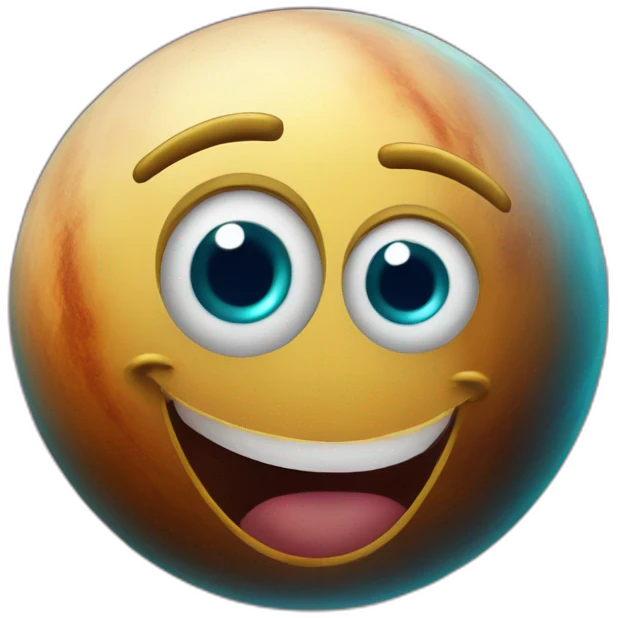 planet Venus with a cartoon unequaled face with big playful eyes emoji