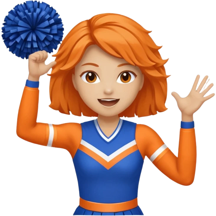 cheerleader  within a circle of shades of orange and blue With her, Boom Boom, and cheering emoji