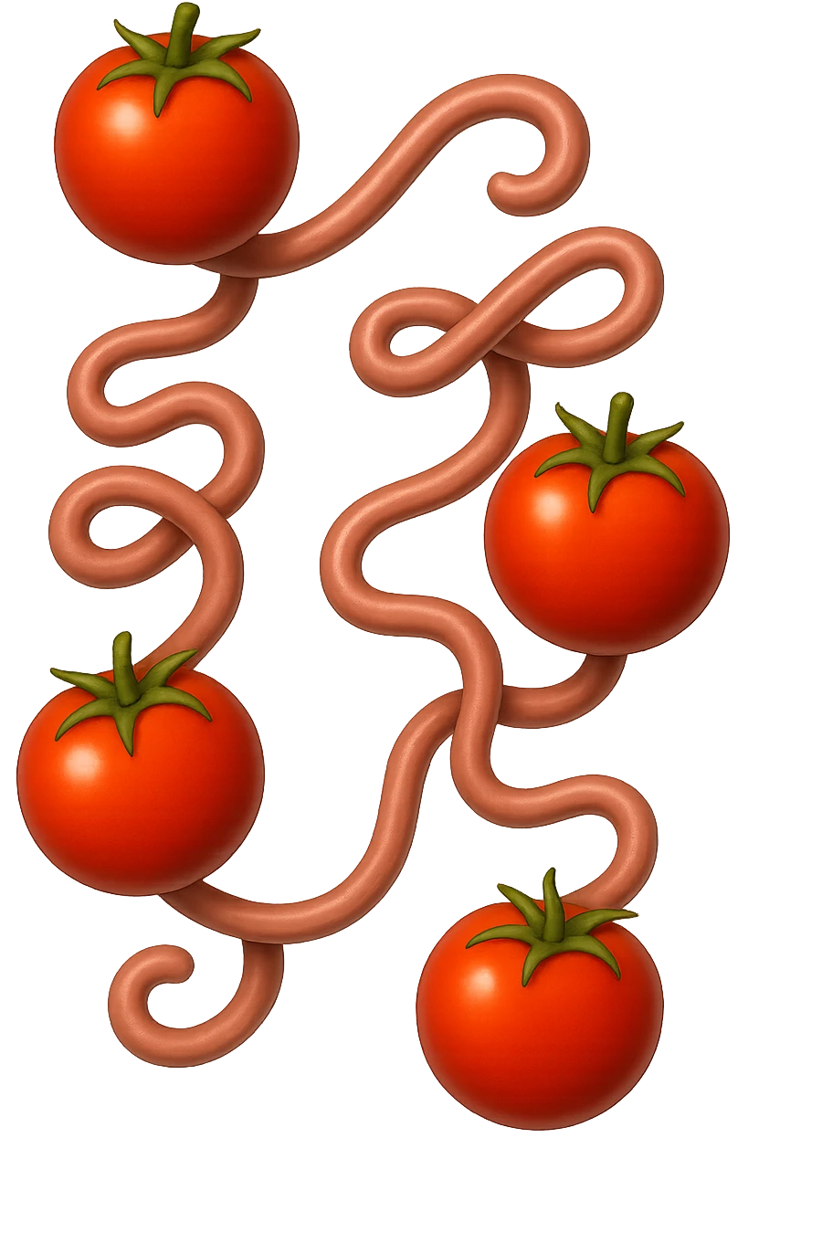 emoji stile iphone di pomodori che fluttuano in aria con colon attorcigliato intorno, iperrealistico 4k, isolato su sfondo bianco emoji