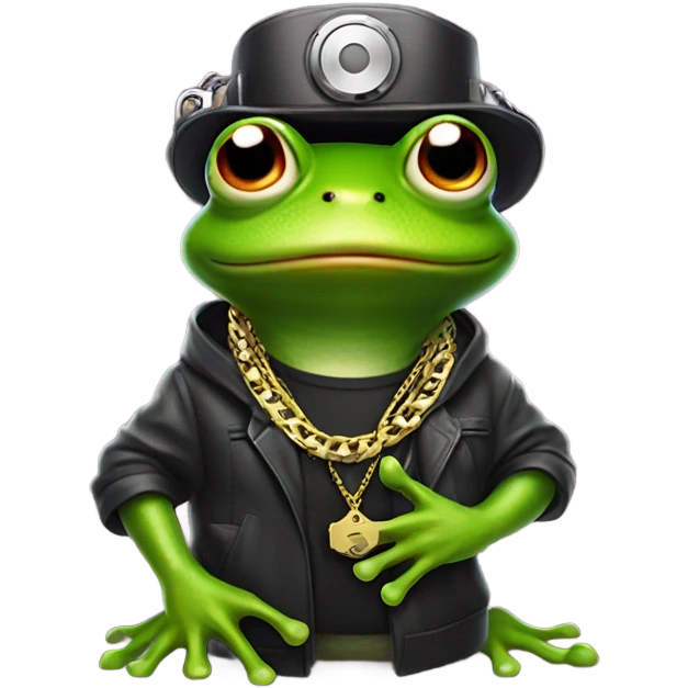 DJ frog with a chain and gun emoji