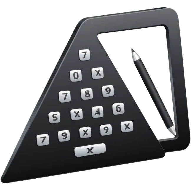 Minimalistic flat vector icon, iOS style, thin black contour on white background. Calculator and geometric shapes (triangle, circle). No text, no shadows. emoji