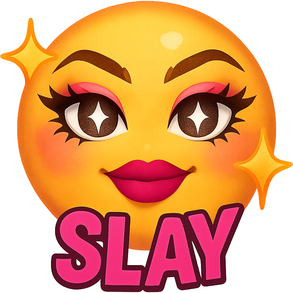 slay emoji, sparkling eyes, radiant and trendy, no background emoji