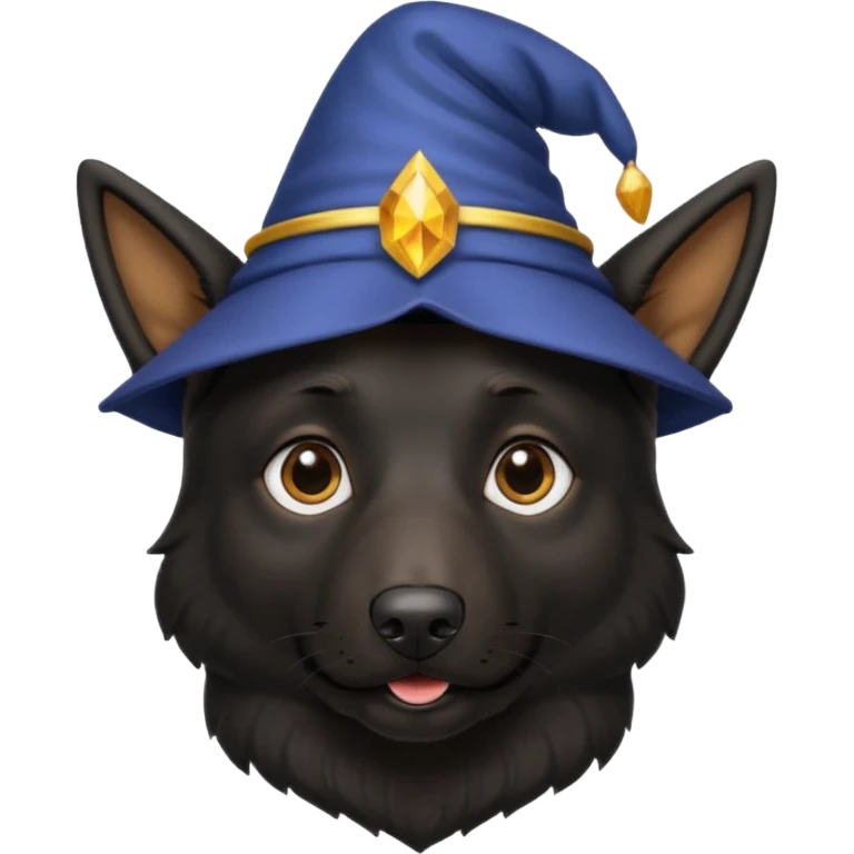 all black german shepherd face wearing a wizard hat emoji