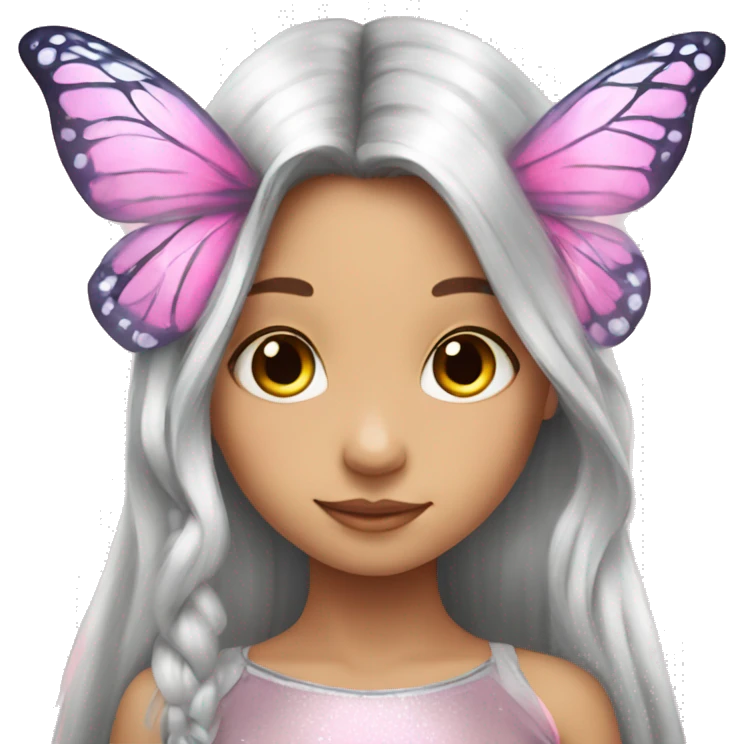 Beautiful, flower, fairy, pink, silver, long hair, butterfly wings emoji