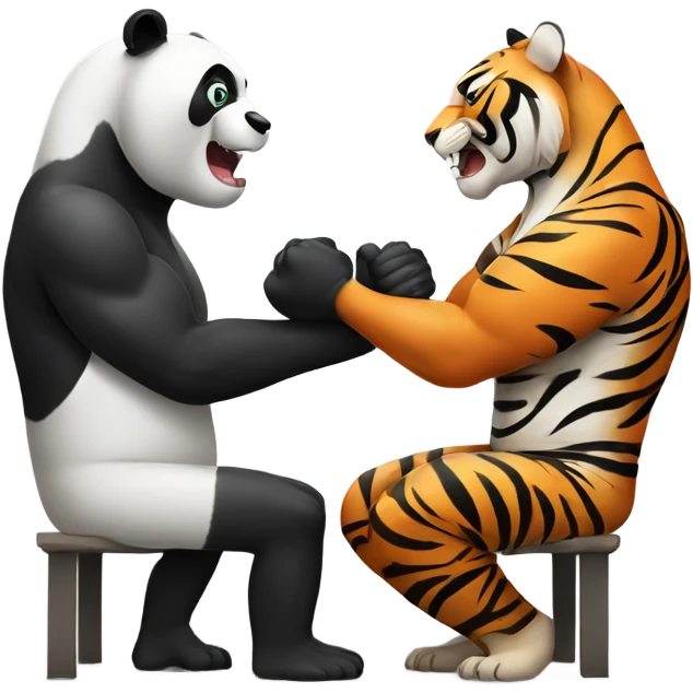 A sweaty panda arm wrestling a confident tiger emoji