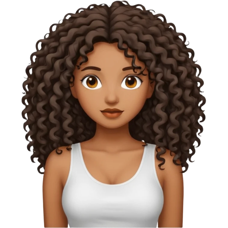 brown skinned lady with curly black hair, shoulder long hair, messy, nice curves emoji