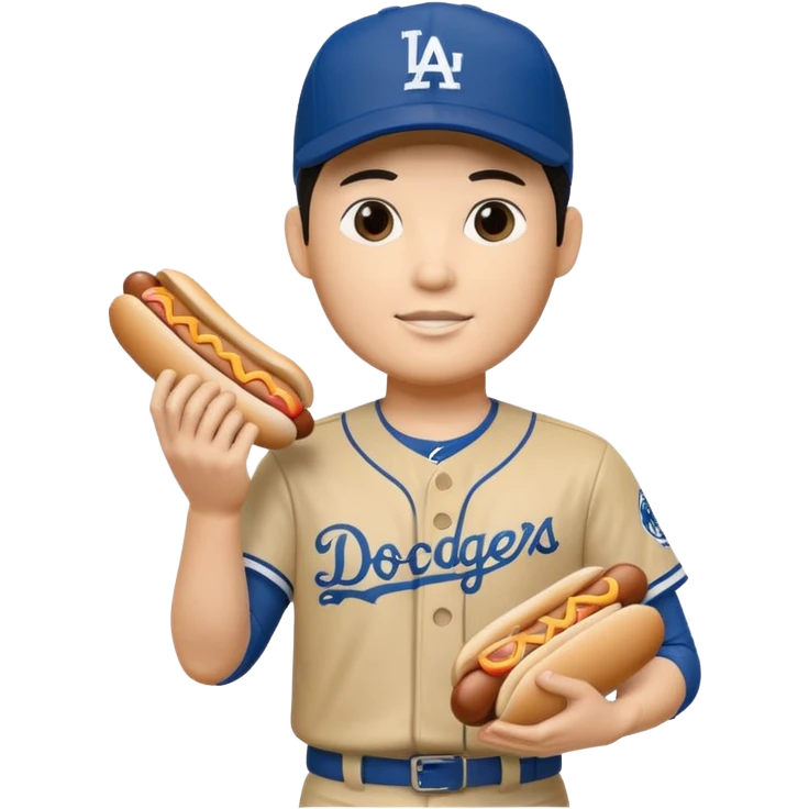 Shohei Ohtani bobblehead holding a dodger dog and a big hand #1 with a hotdog graphic on  it  emoji