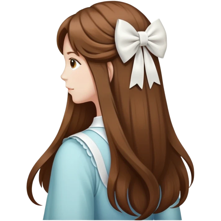 Brown long hairs with white bow from the back emoji