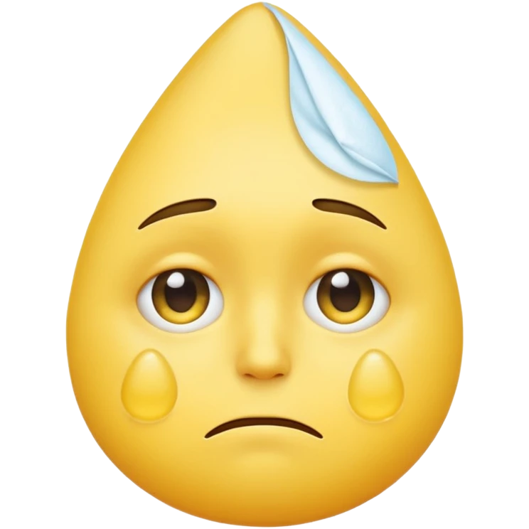 yellow emoji face with sad expression, large teardrop under one eye, white tissue wiping the tear held close to the face, clean white background emoji