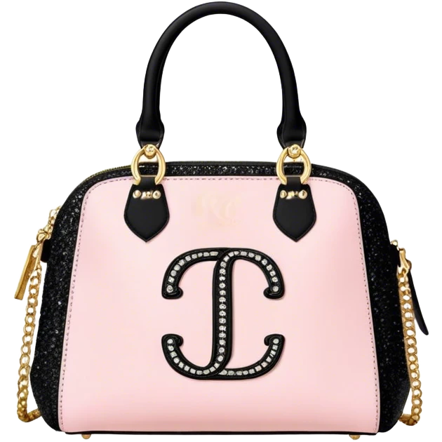 pale pink and black juicy couture purse with big J C on the front bling bling emoji