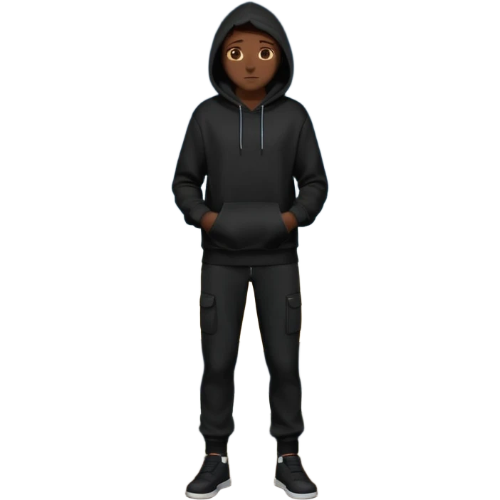 fullbody Mysterious sky man in black hoodie, hands in pockets and black pants emoji