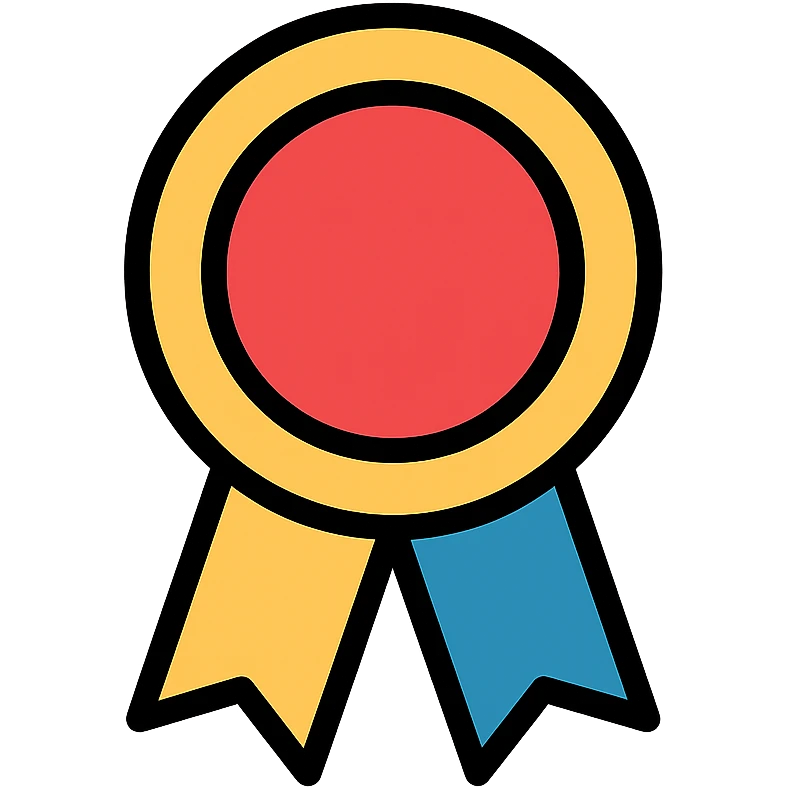 performance badge with gold and colorful elements, elegant and minimalist flat design, award badge style, 2D flat vector, trending icon look, soft shadows, no text, isolated on white background, perfect for commercial use emoji