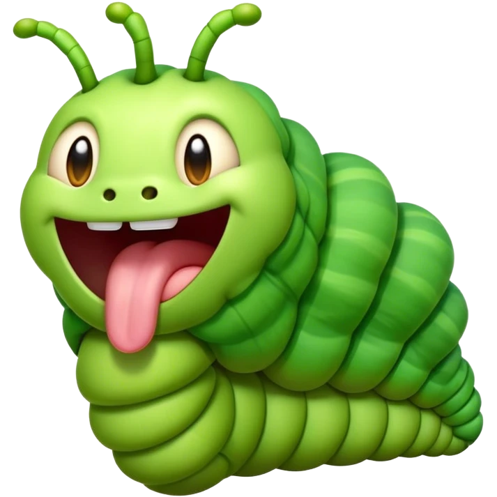 Cinematic Realistic Cute Yawning Caterpillar Portrait Emoji, Head tilted slightly with a dramatic, wide-open yawn, showcasing a soft, downy segmented body in vivid green with subtle drooping and half-closed, drowsy eyes, rendered with intricate natural texture and gentle shadows, high shine, relaxed yet expressive, styled with a dash of woodland charm, soft glowing outline, capturing the essence of a sleepy yet affectionate caterpillar that appears ready to stretch out and rest among the leaves! emoji
