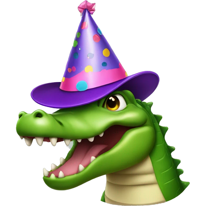 Aligator wearing a party hat emoji