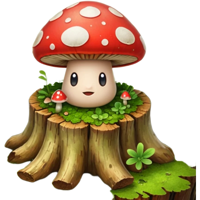 small mushroom growing out of a mossy tree stump emoji