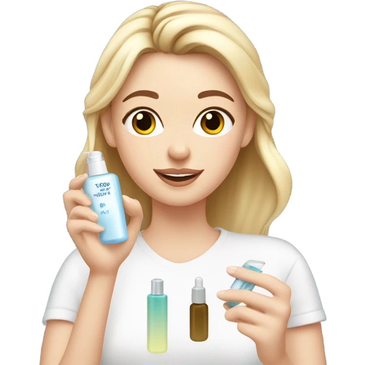 White girl doing her skincare with skincare products  emoji