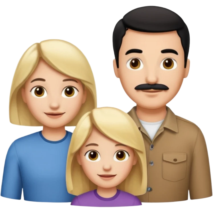 Family of 5: Mom, dad, 2 boys, one girl. Kids have blonde hair. Mom has light brown hair. Dad has black hair with mustache. emoji