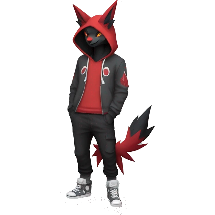 Edgy Cool Anthro Zoroark-Zangoose-Litten Fakemon Fursona Hoodie Full Body emoji