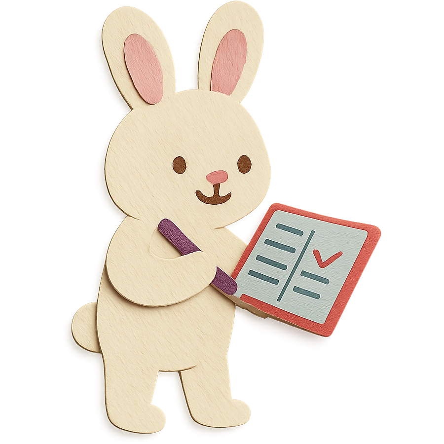 cream bunny writing in planner, standing, paper-craft style emoji