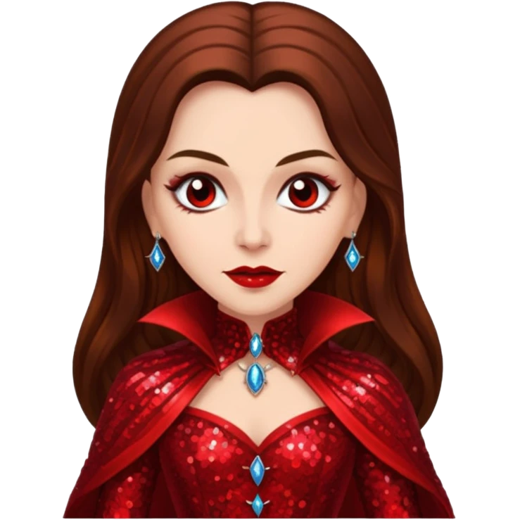 Countess Dracula with long brown hair, red sequin outfit emoji