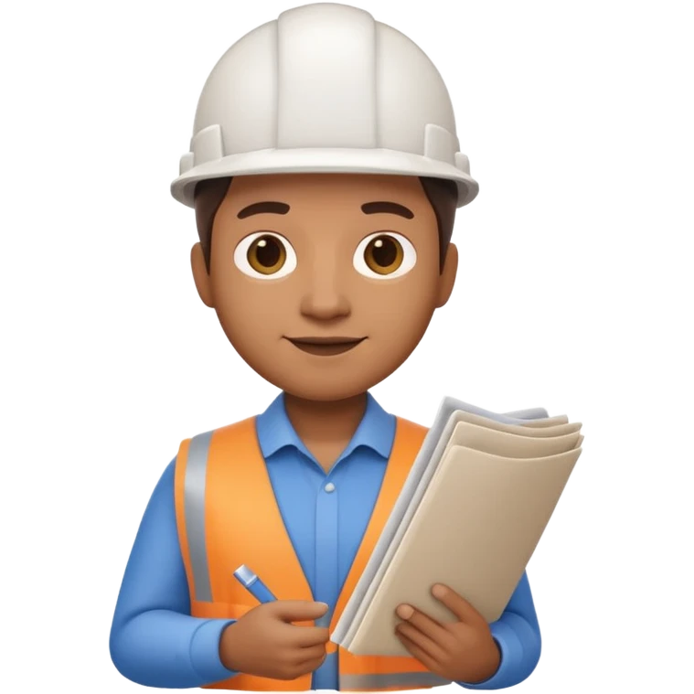 Apple Memoji-style 3D emoji of an architect holding blueprints, clean gradients, rounded shapes, no background. emoji