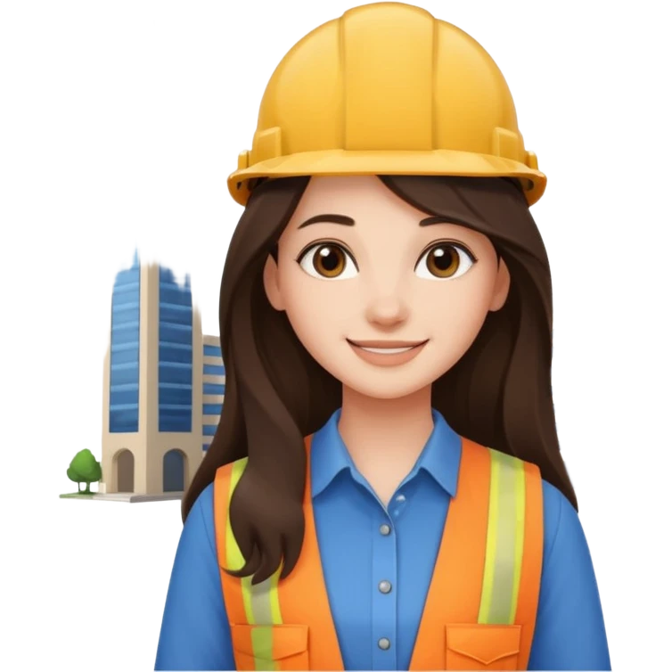girl architect - brunette - 20 years old cute pose - long hair girl without eye glasses. pretty girl emoji
