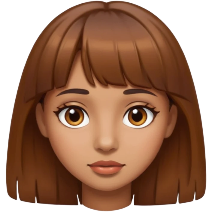 girl with brown hair bangs and brown eyes tan skin mole above lip emoji